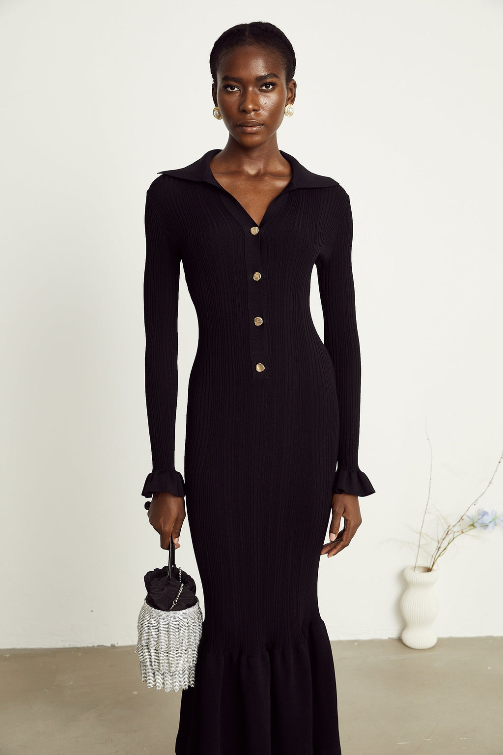 Priscille fırfırlı midi elbise