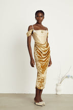 Jakarlı Korse Midi Elbise