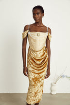 Jakarlı Korse Midi Elbise