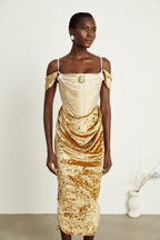 Jakarlı Korse Midi Elbise