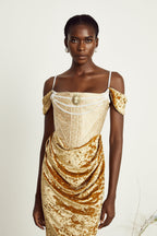 Jakarlı Korse Midi Elbise