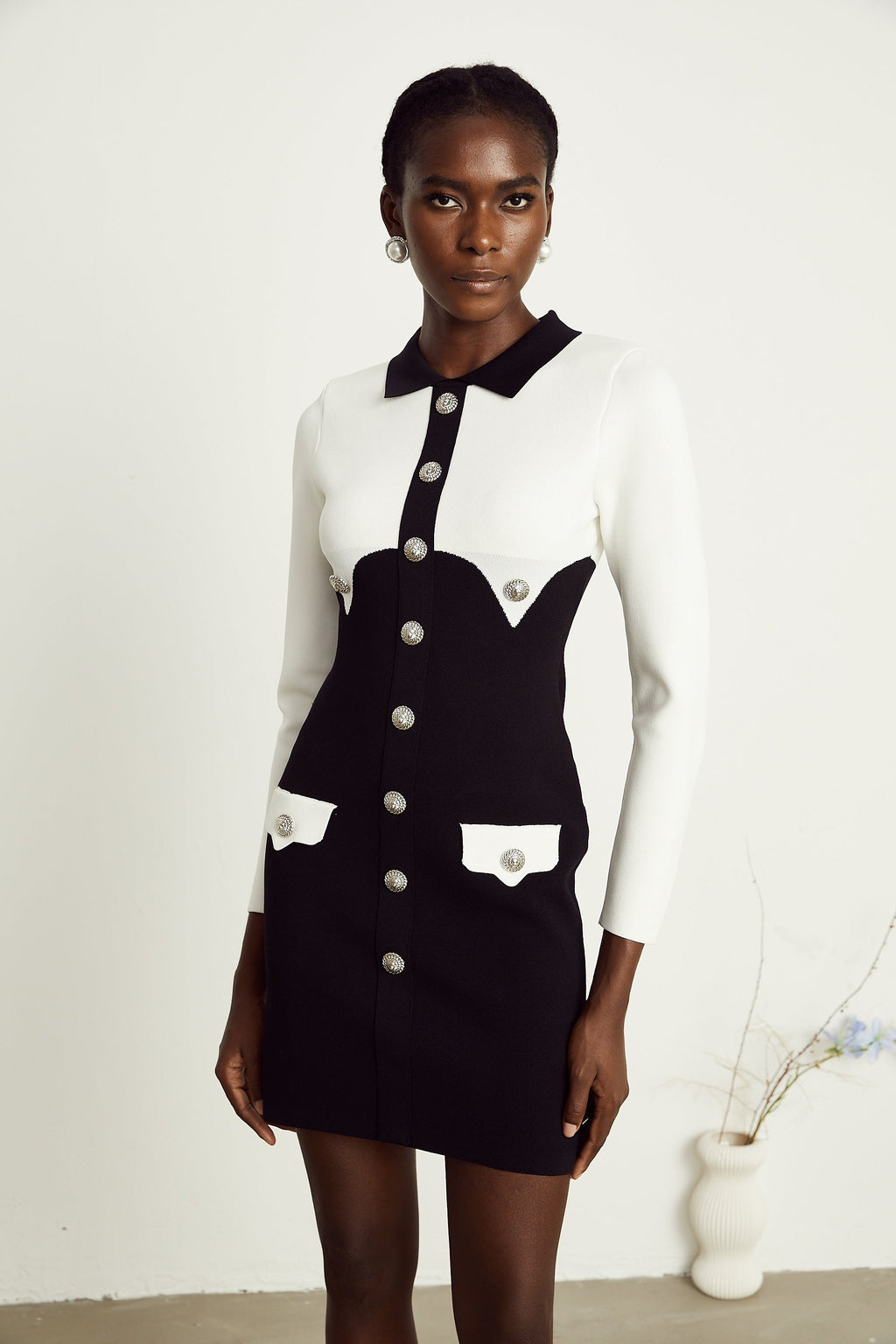 Perrine krep mini elbise