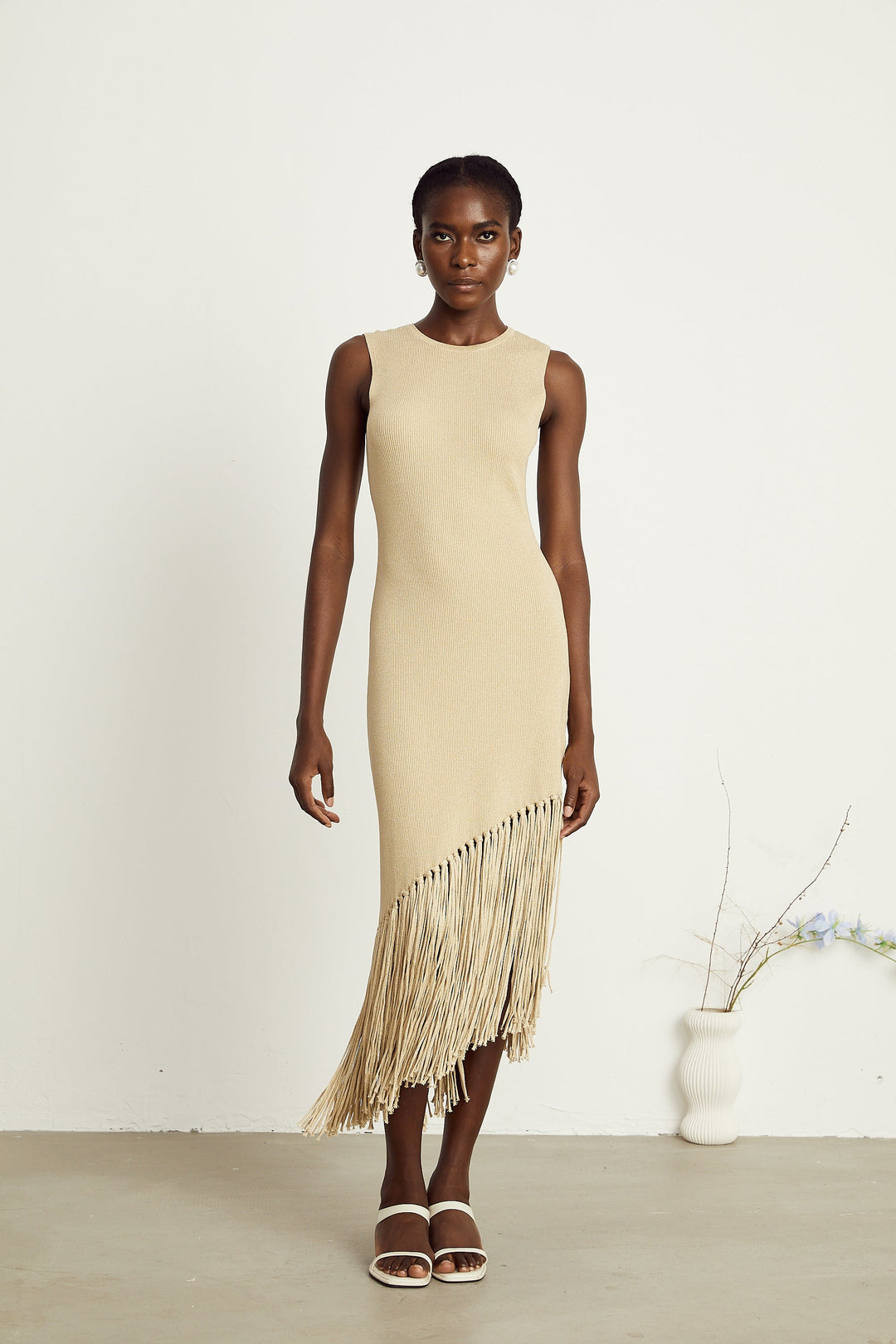 Sophie asimetrik midi elbise