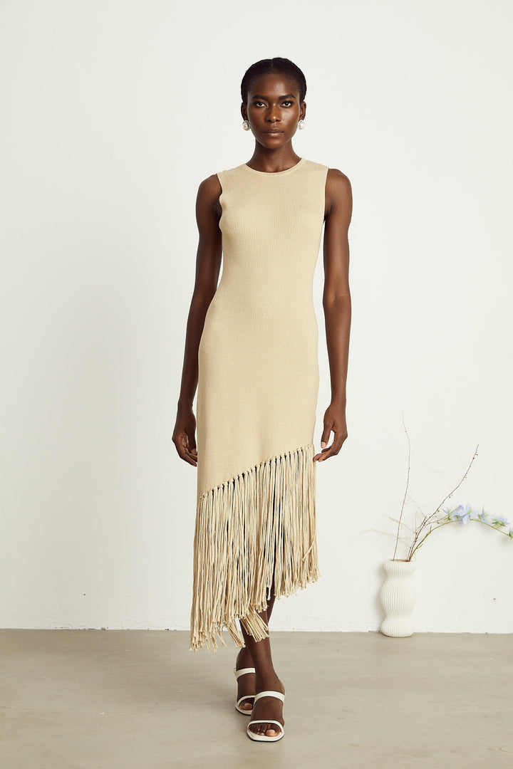 Sophie asimetrik midi elbise