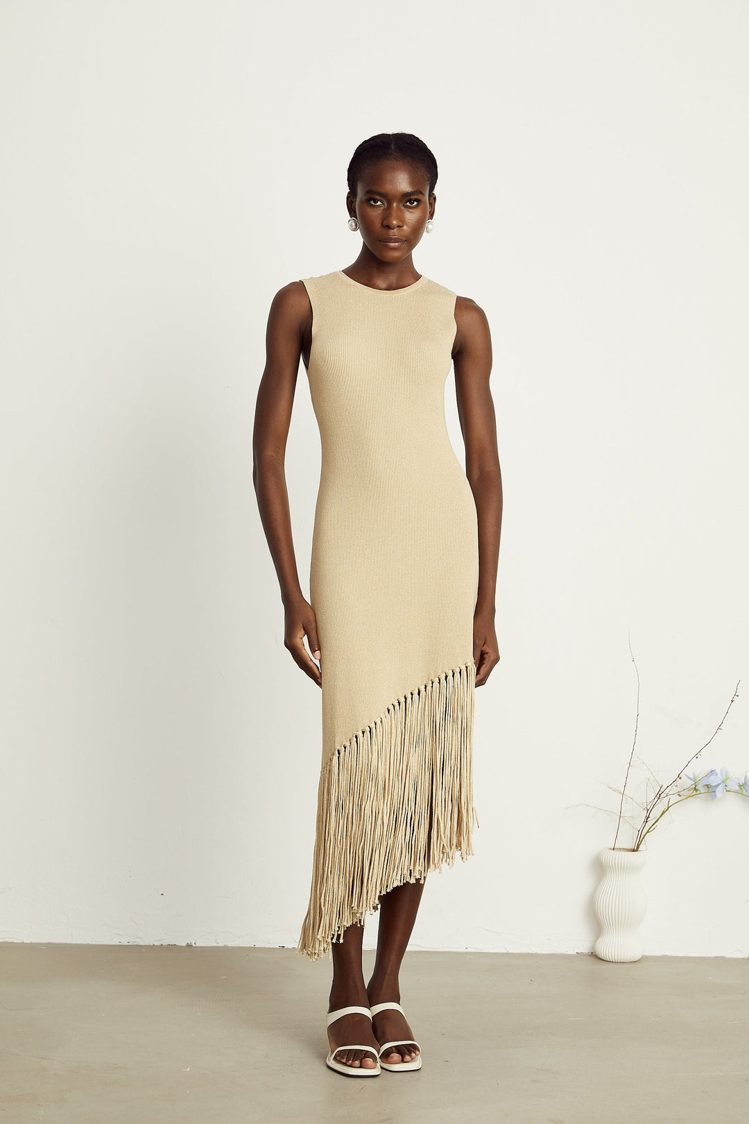 Sophie asimetrik midi elbise