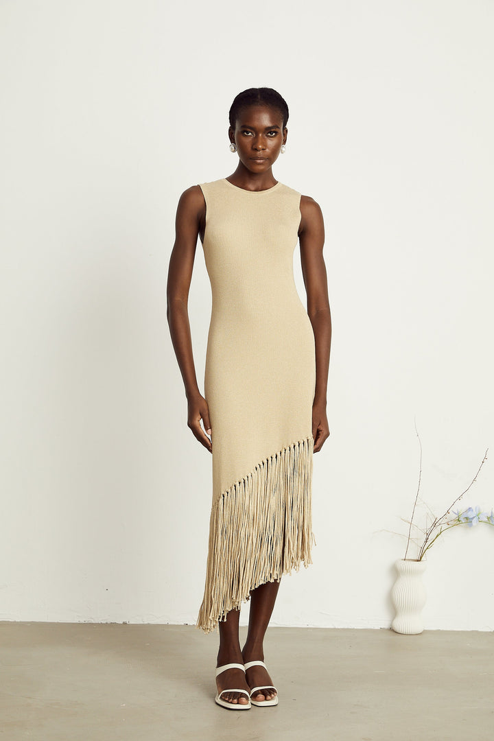 Sophie asimetrik midi elbise