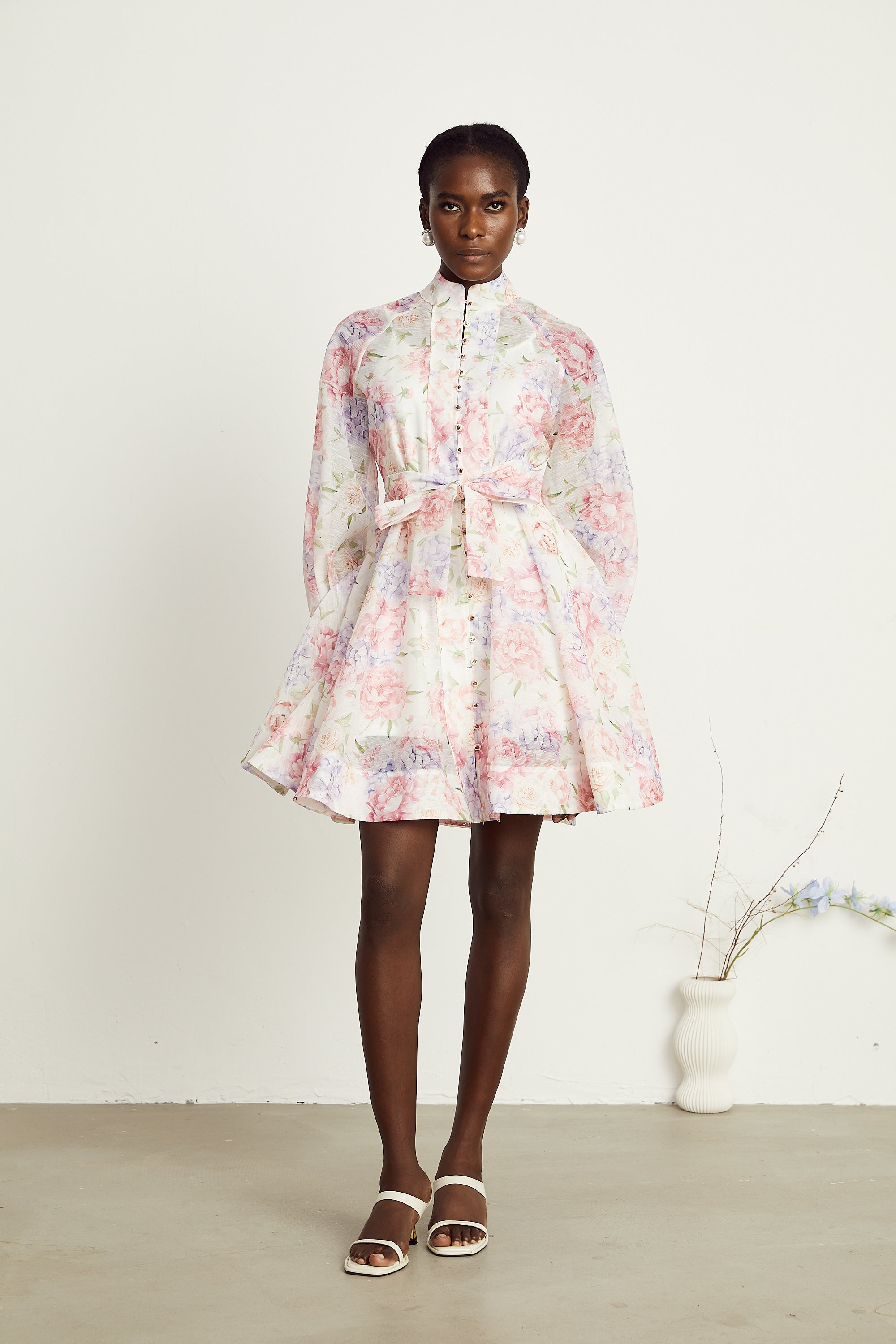 Éliane çiçek kloş mini elbise