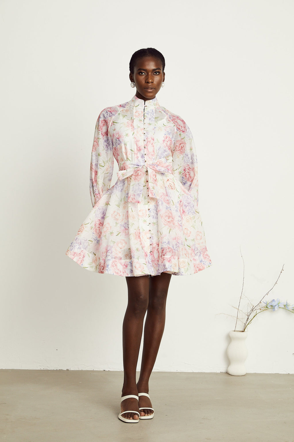 Éliane çiçek kloş mini elbise