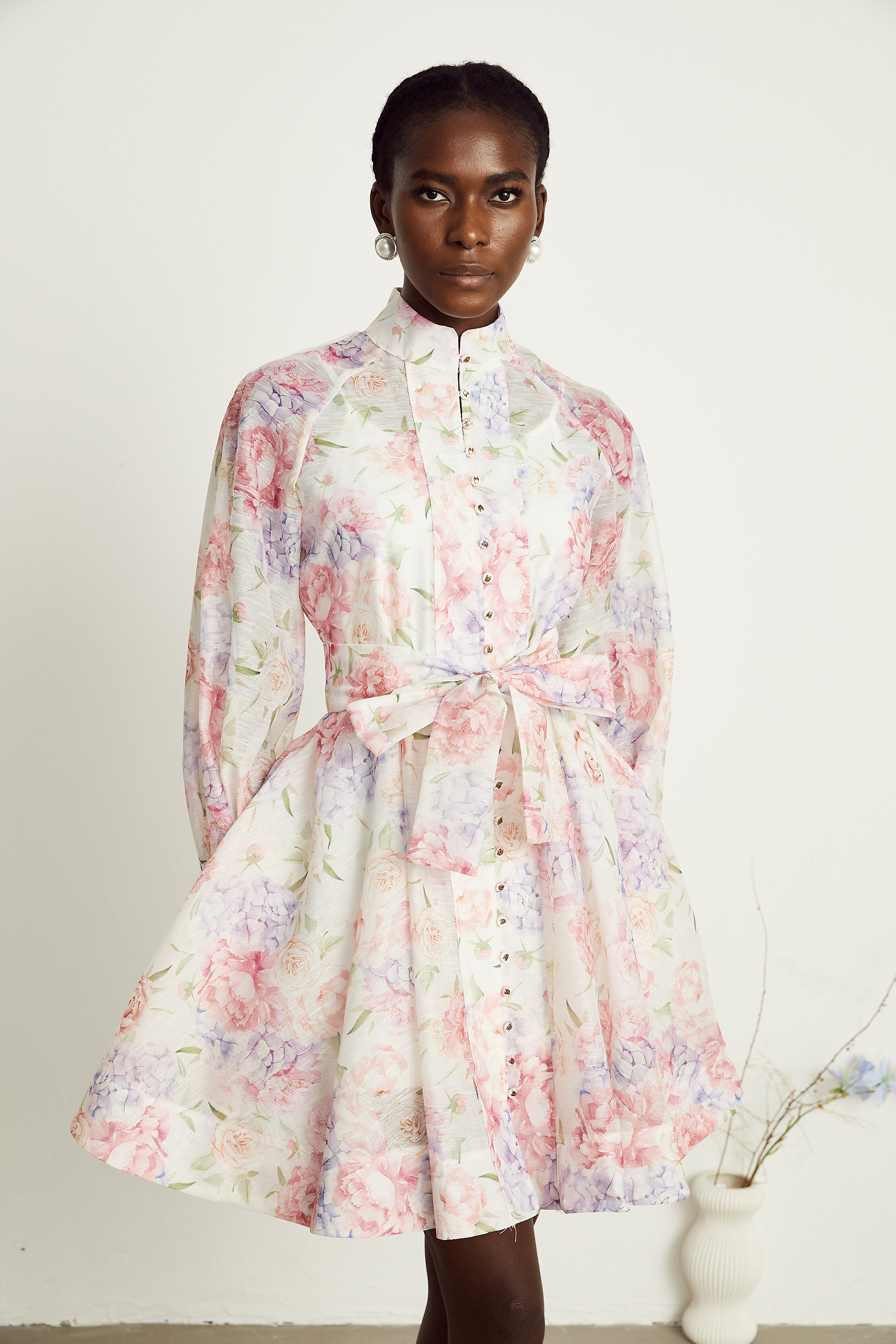 Éliane çiçek kloş mini elbise