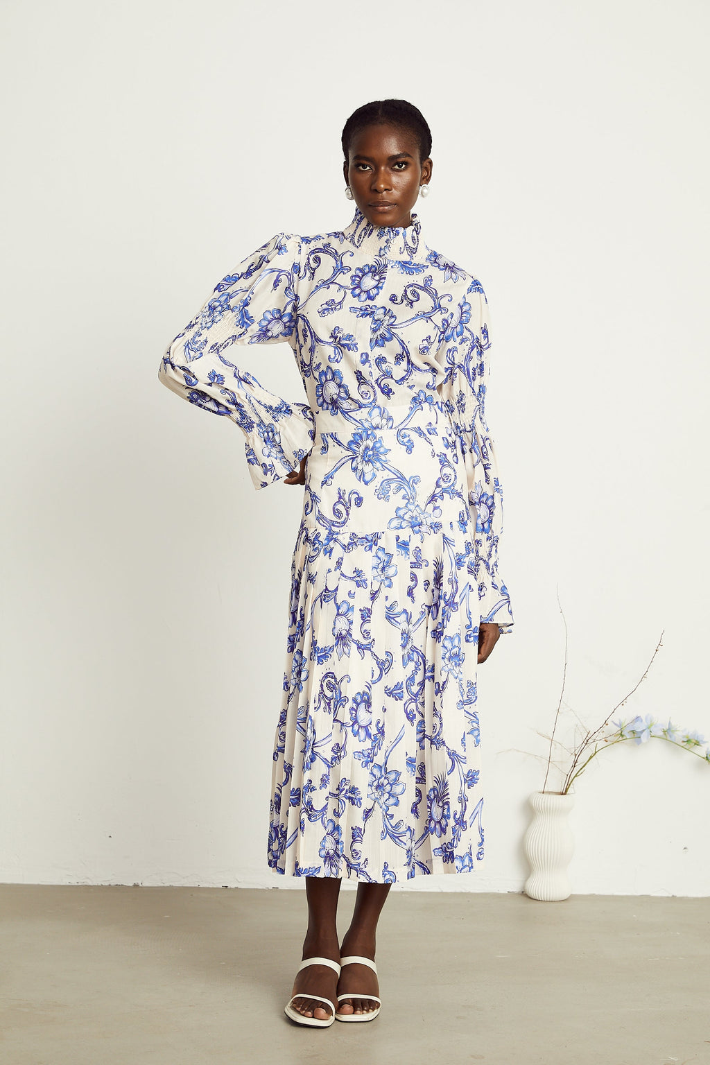 Ophélie pileli midi elbise