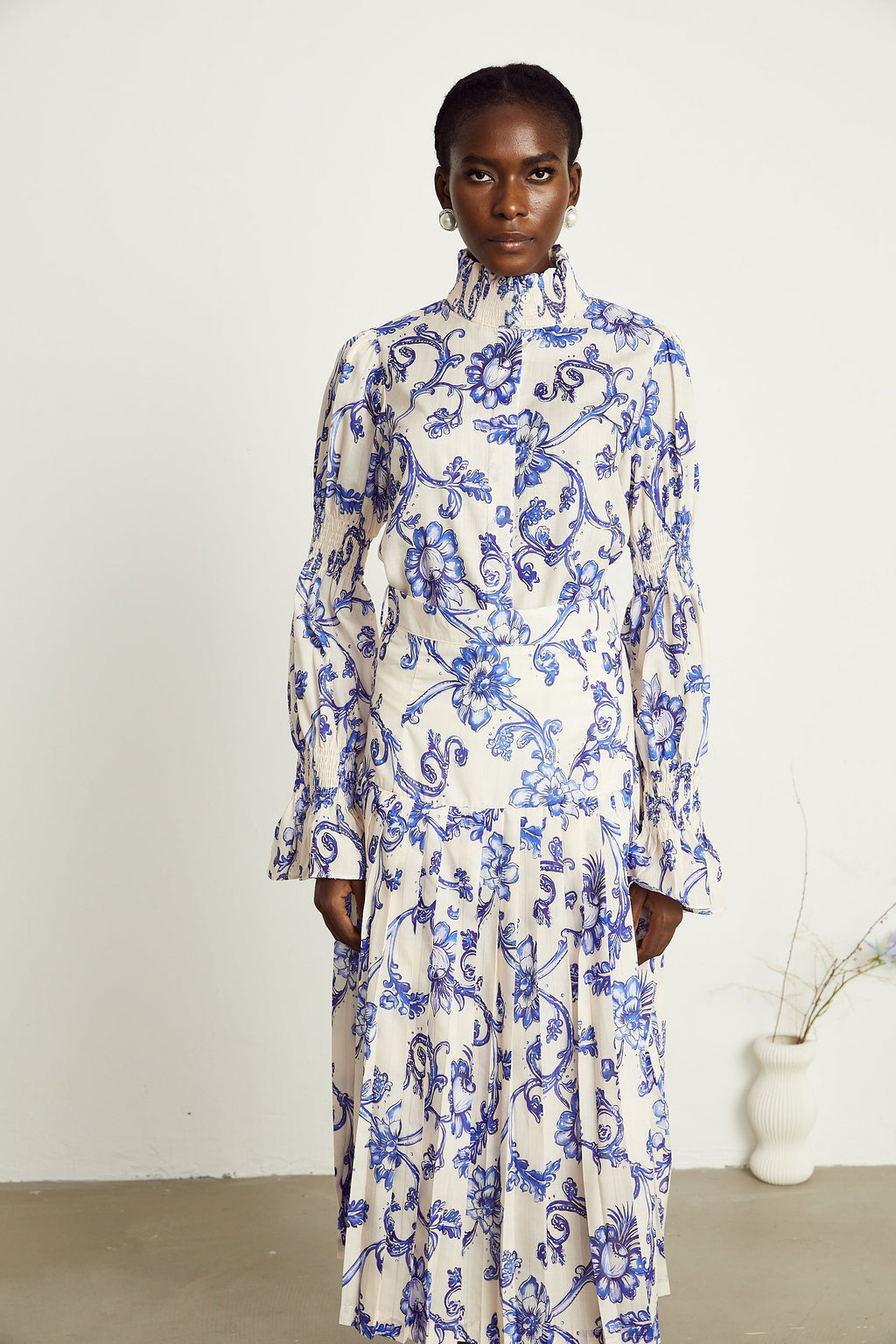 Ophélie pileli midi elbise