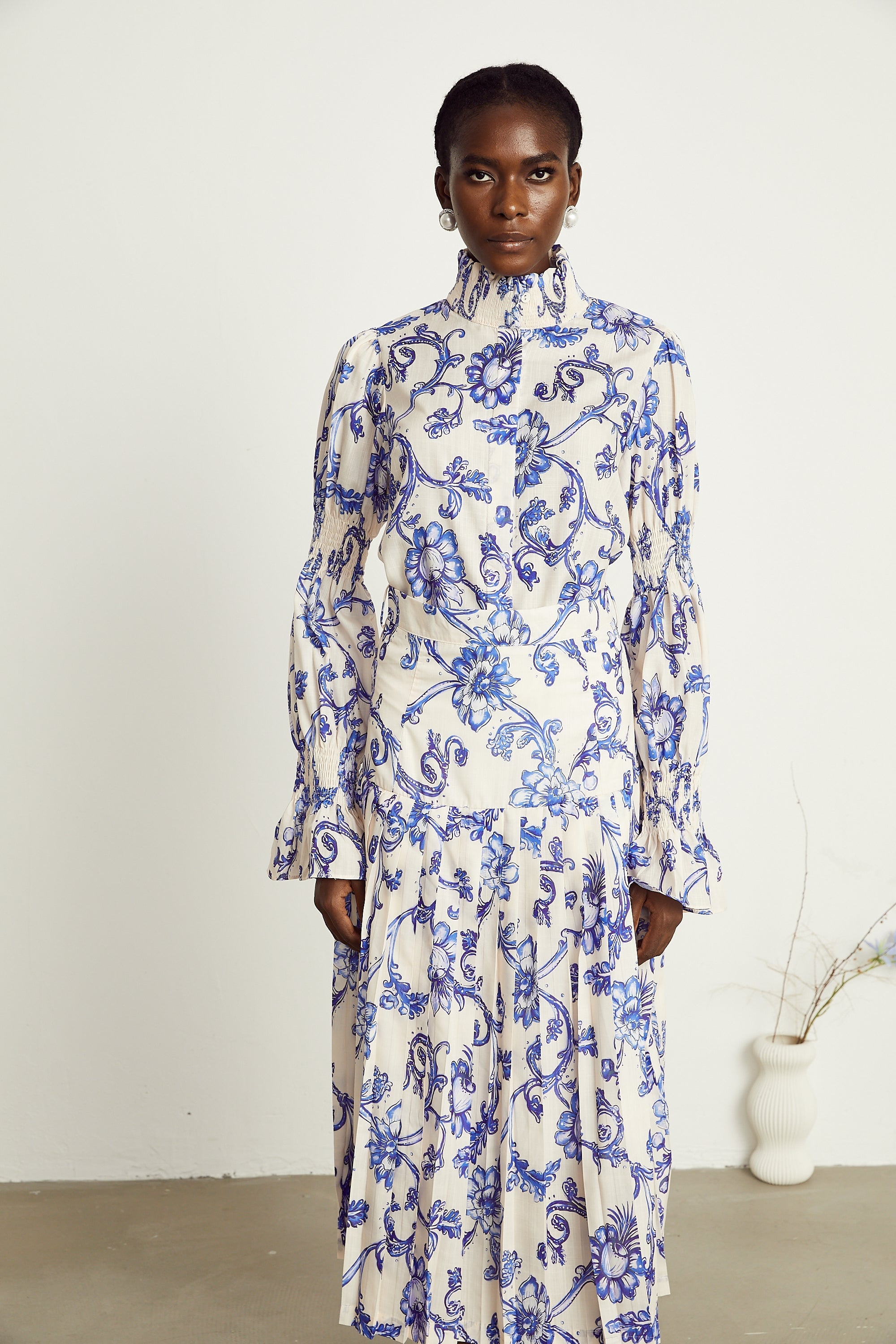 Ophélie pileli midi elbise