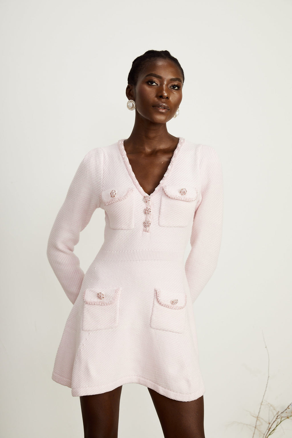 Karine V Yaka mini elbise