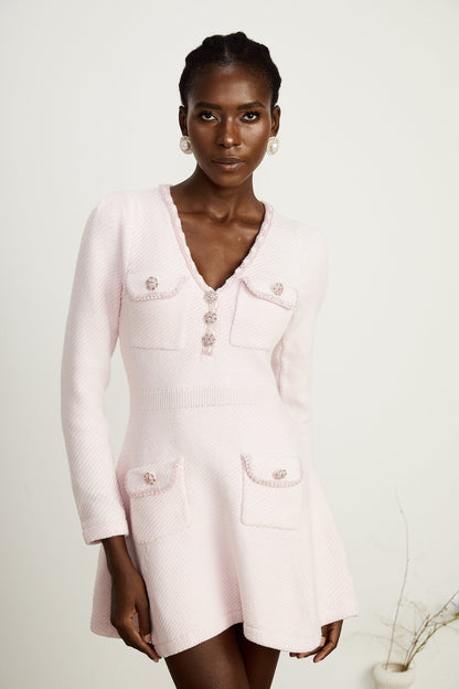 Karine V Yaka mini elbise
