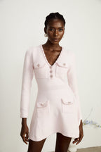 Karine V Yaka mini elbise