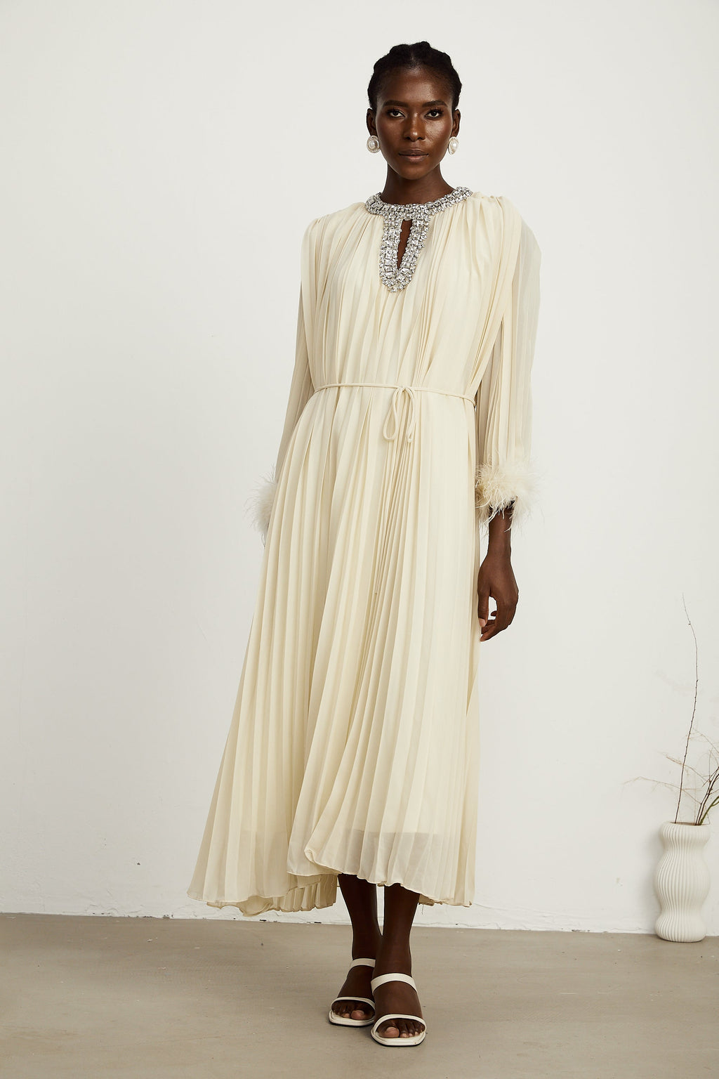 Fabienne pileli midi elbise