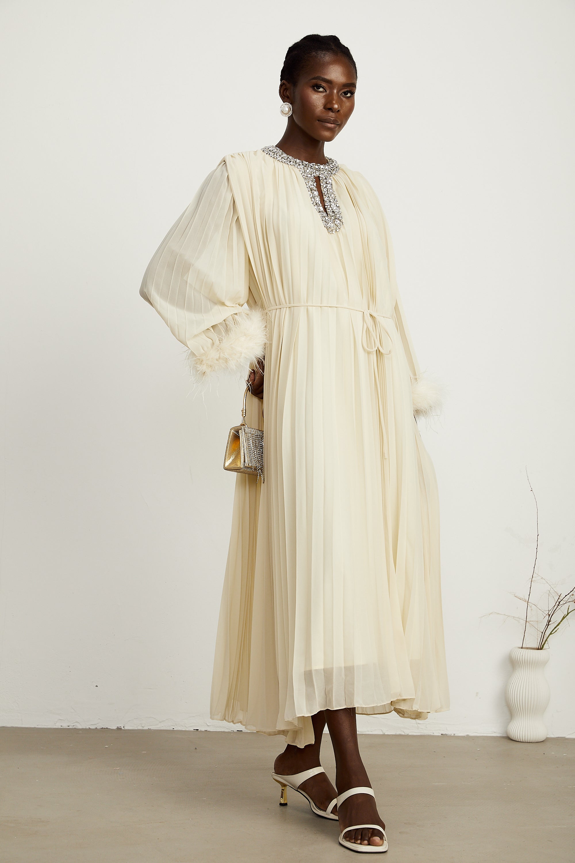 Fabienne pileli midi elbise