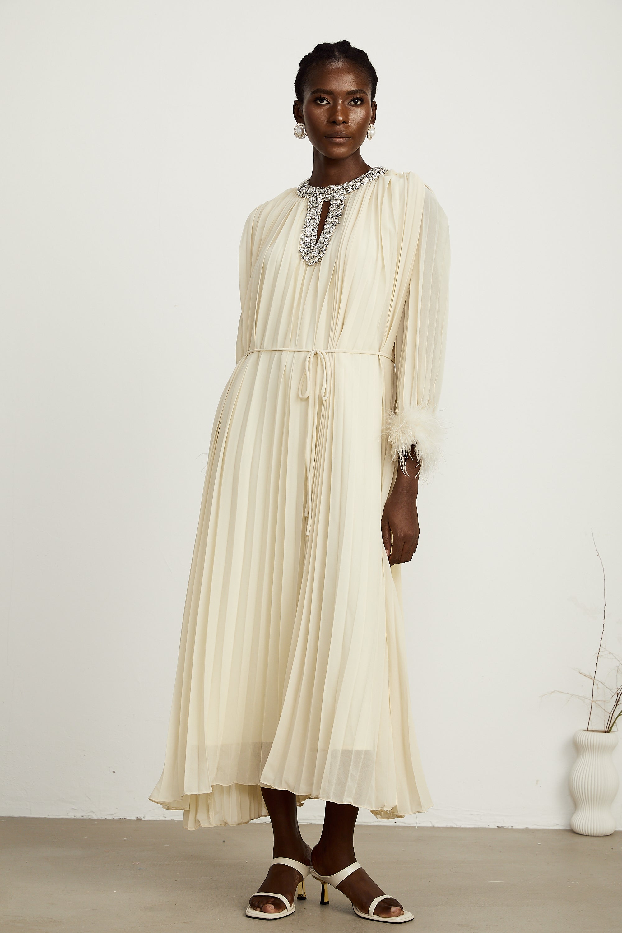 Fabienne pileli midi elbise