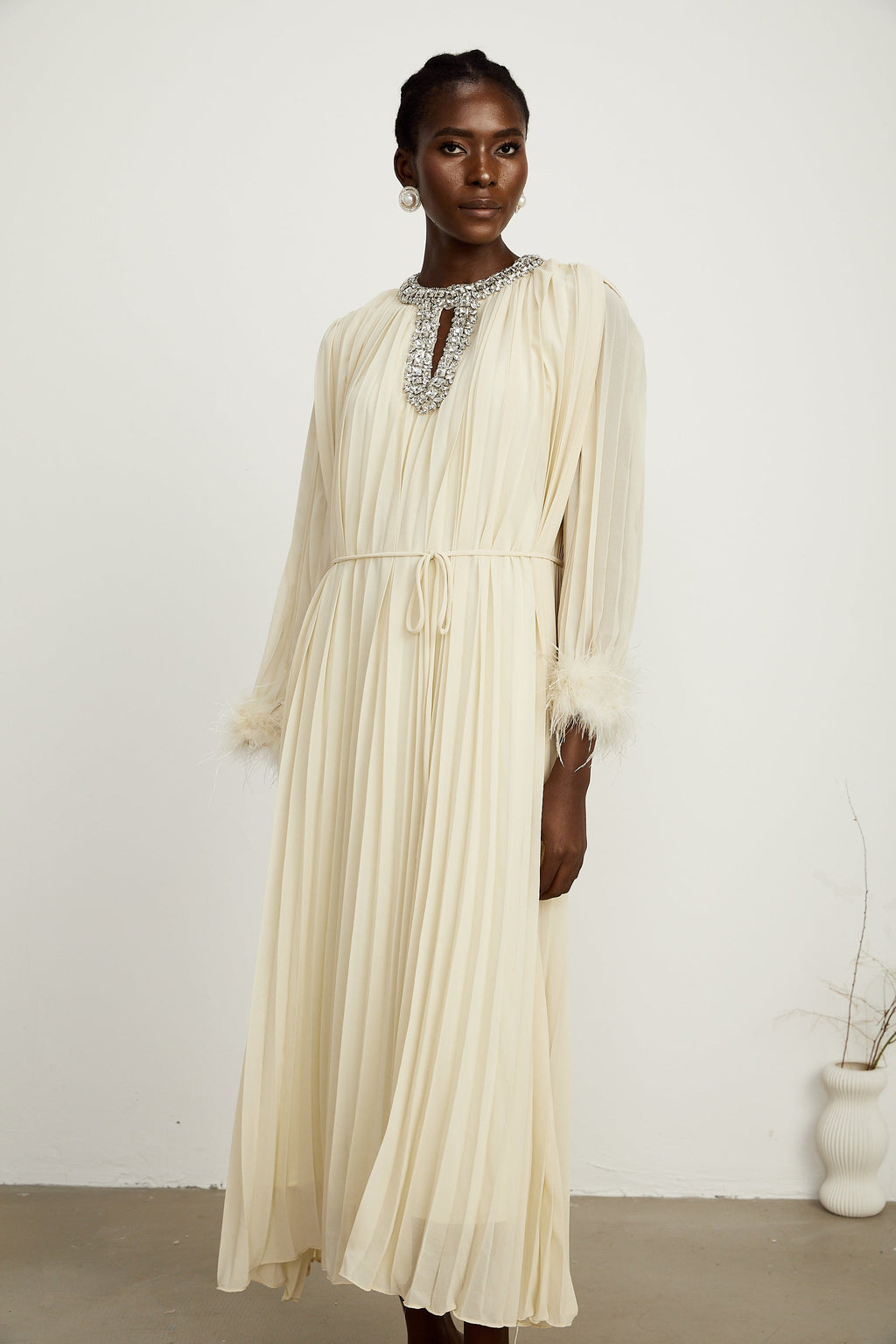 Fabienne pileli midi elbise