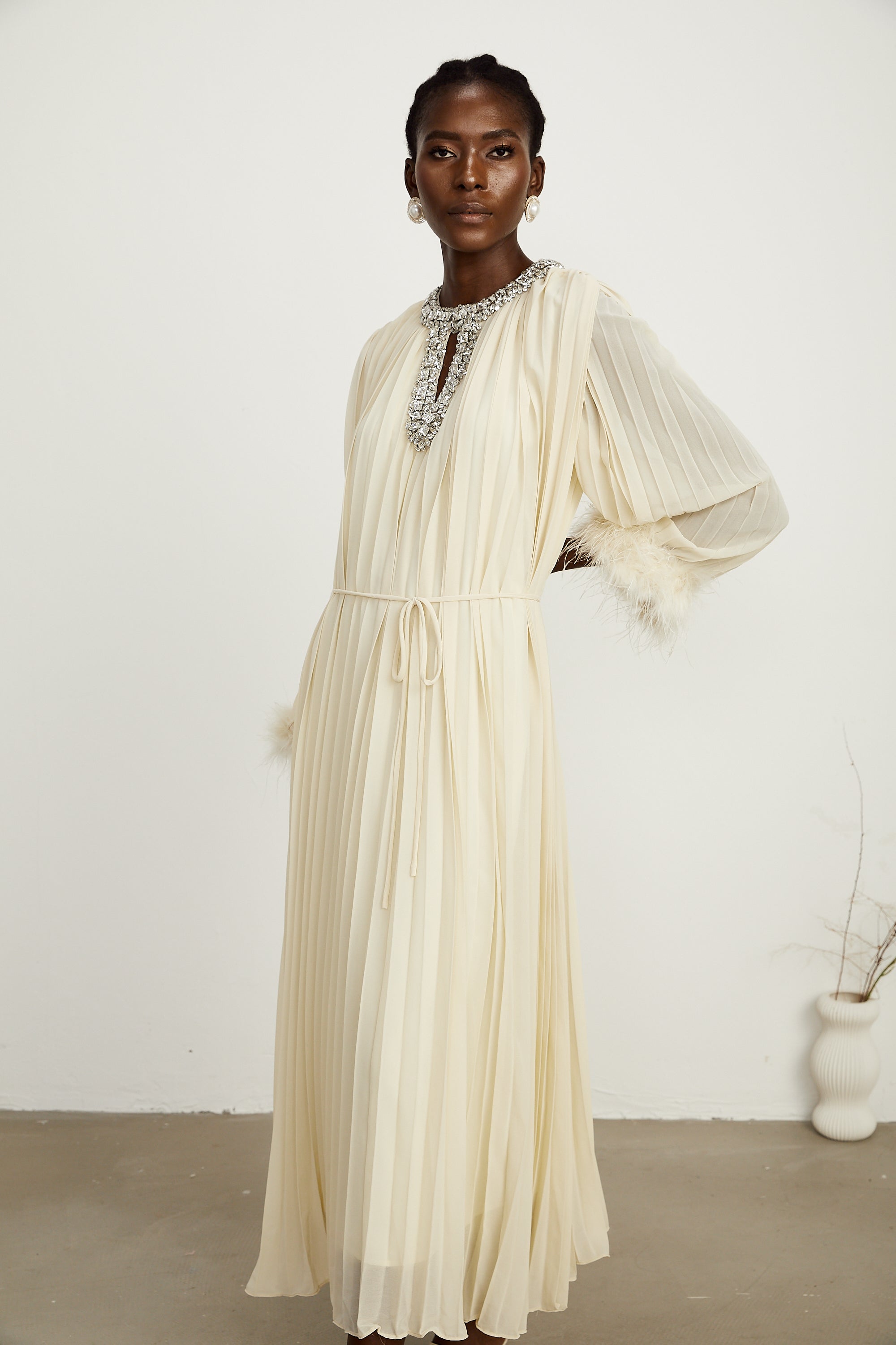 Fabienne pileli midi elbise