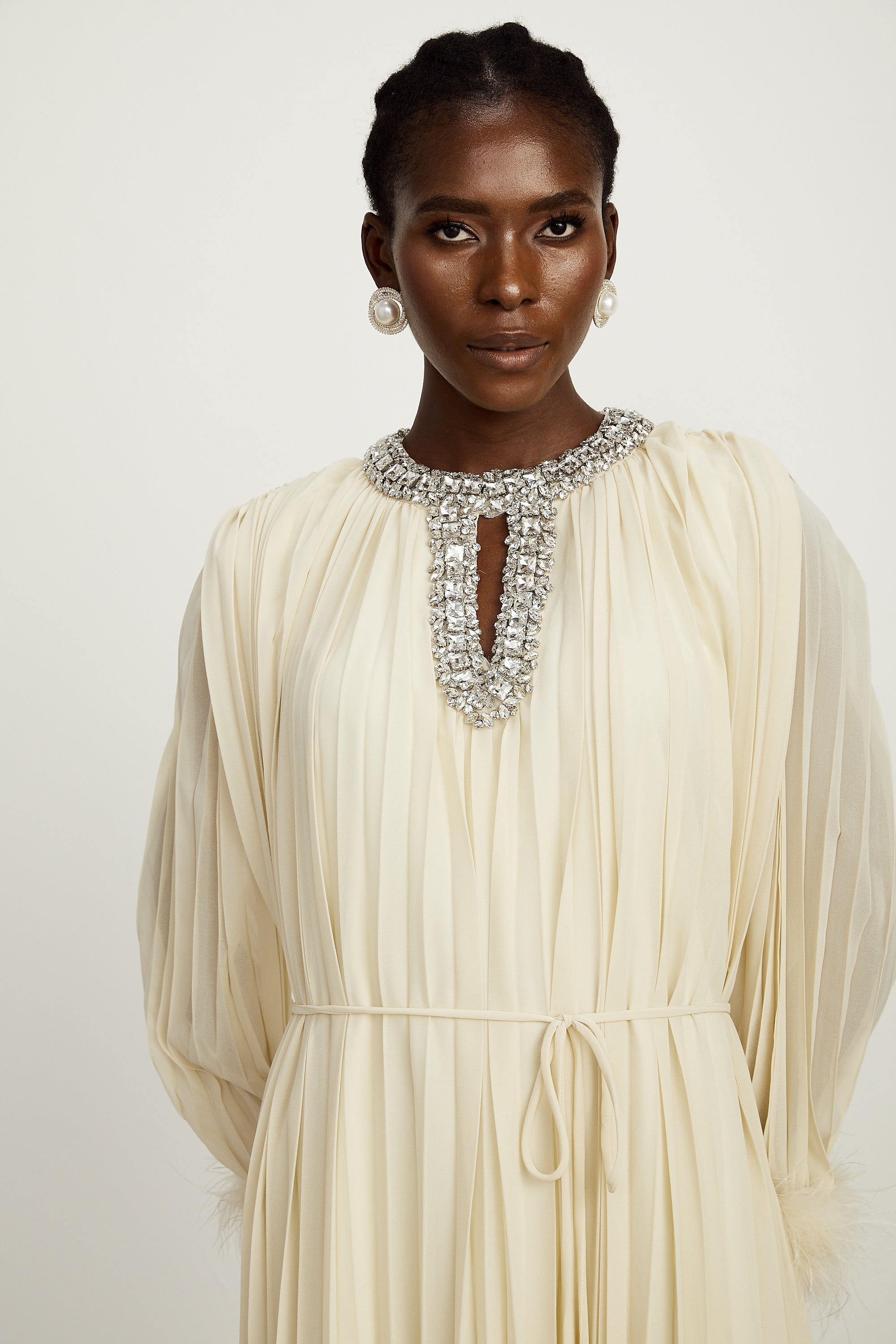 Fabienne pileli midi elbise