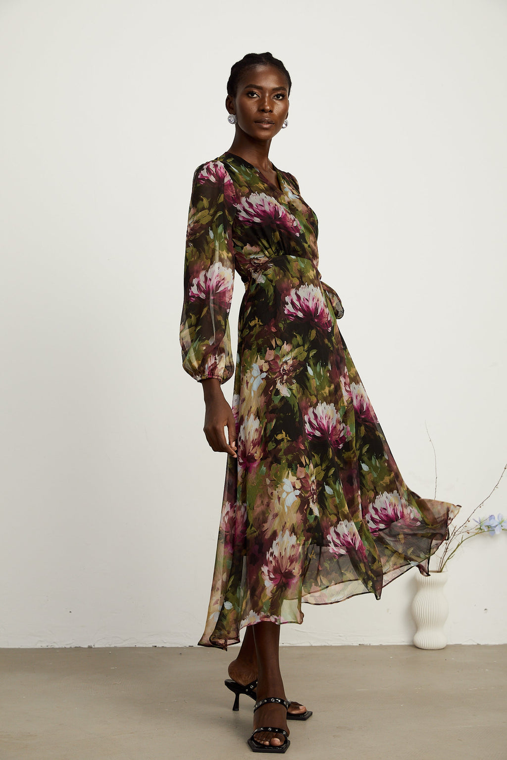 Sylvia çiçek midi elbise