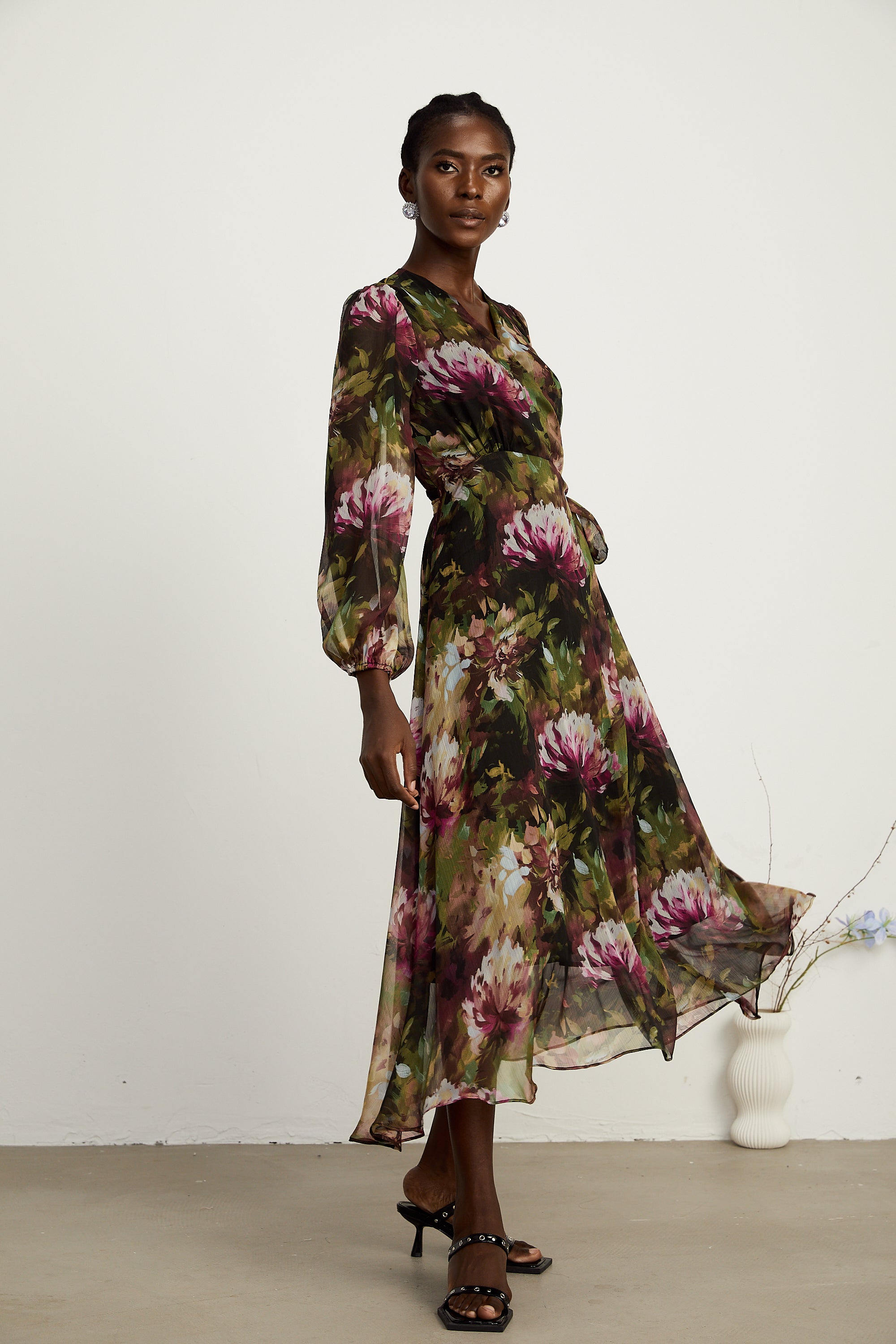 Sylvia çiçek midi elbise