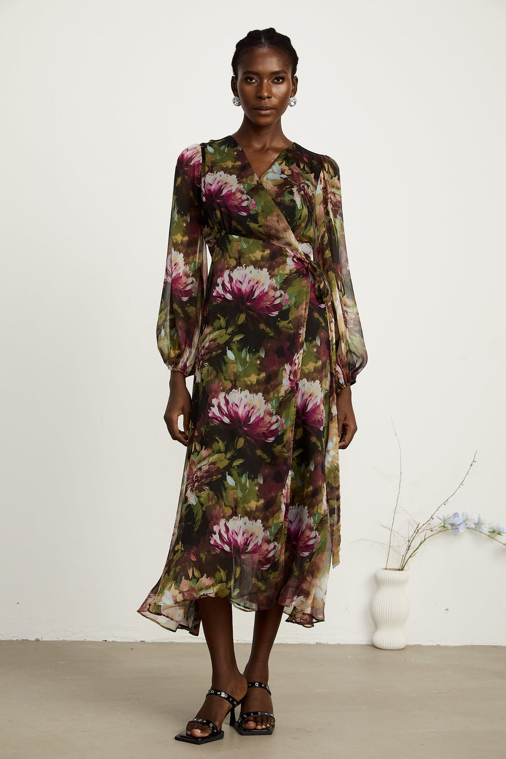 Sylvia çiçek midi elbise