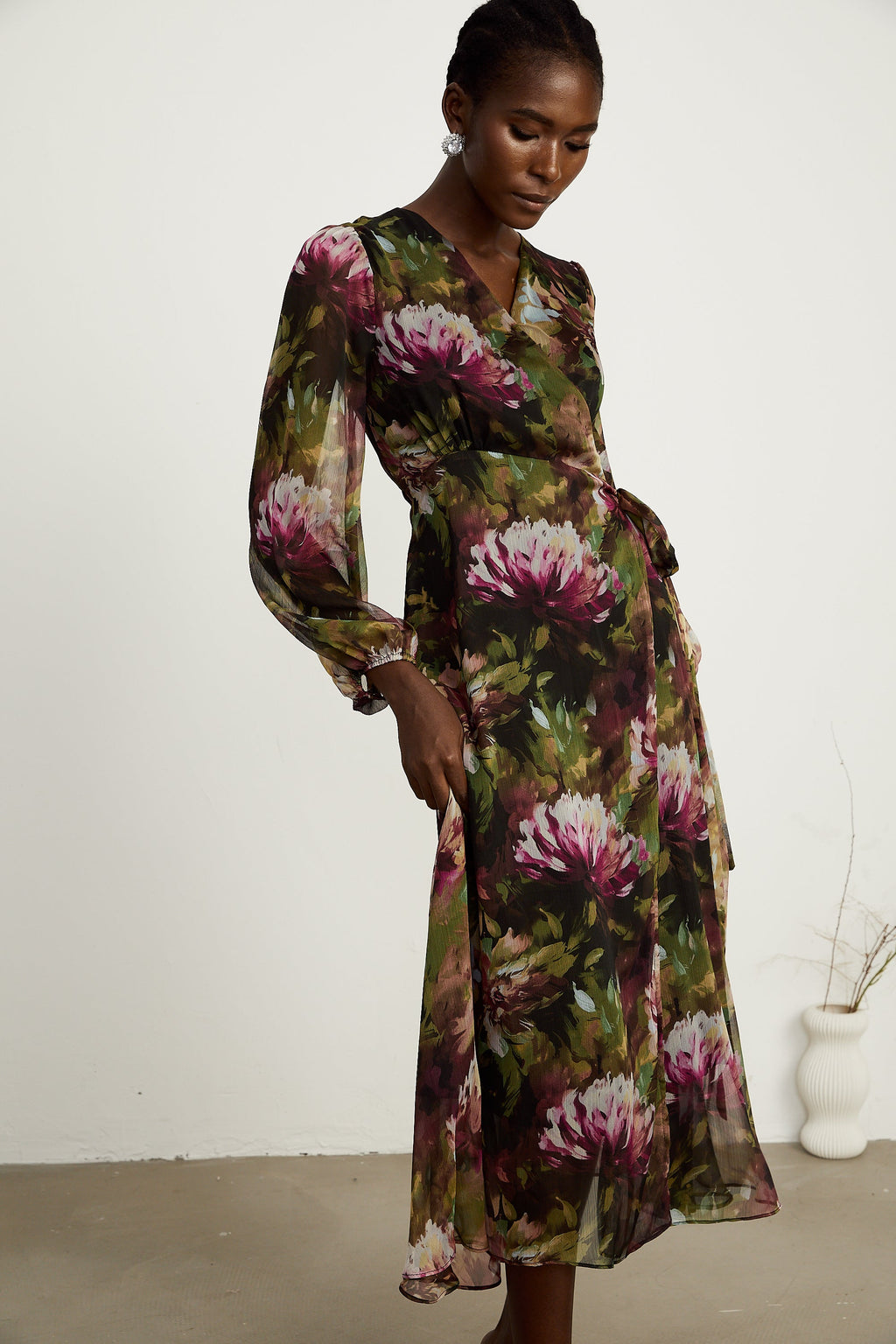 Sylvia çiçek midi elbise