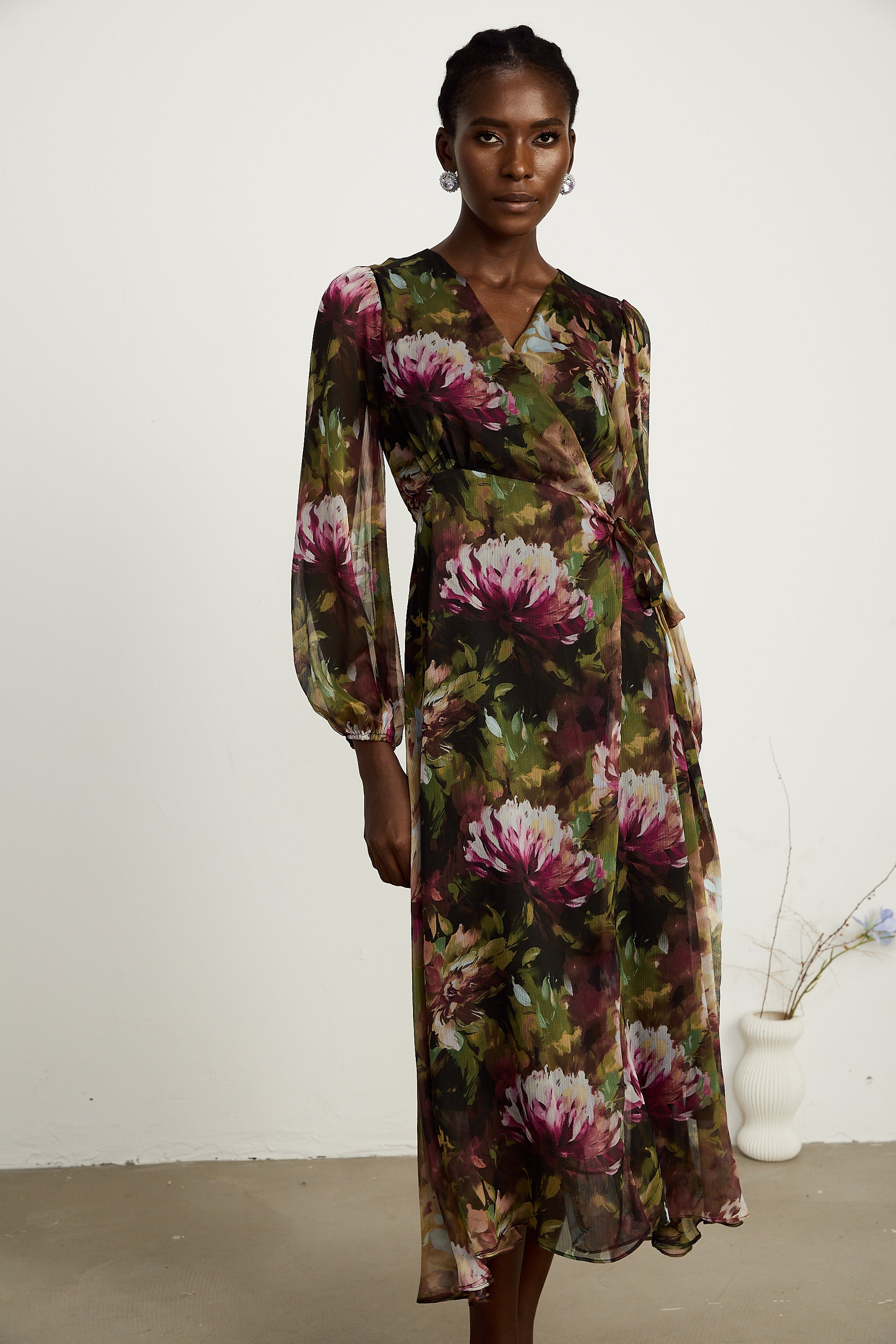 Sylvia çiçek midi elbise