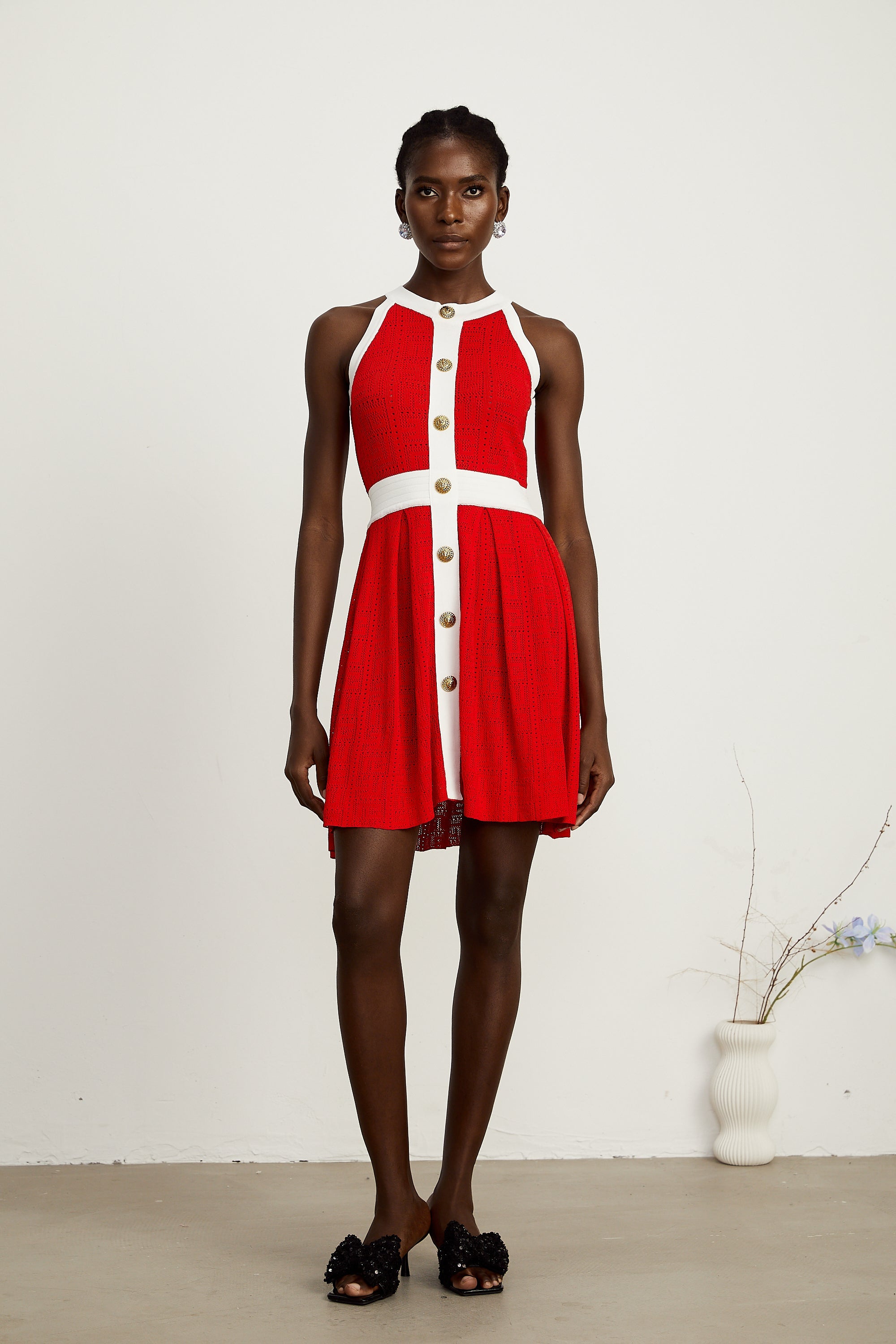 Yasemin kontrast örgü mini elbise