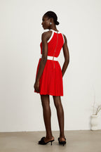 Yasemin kontrast örgü mini elbise