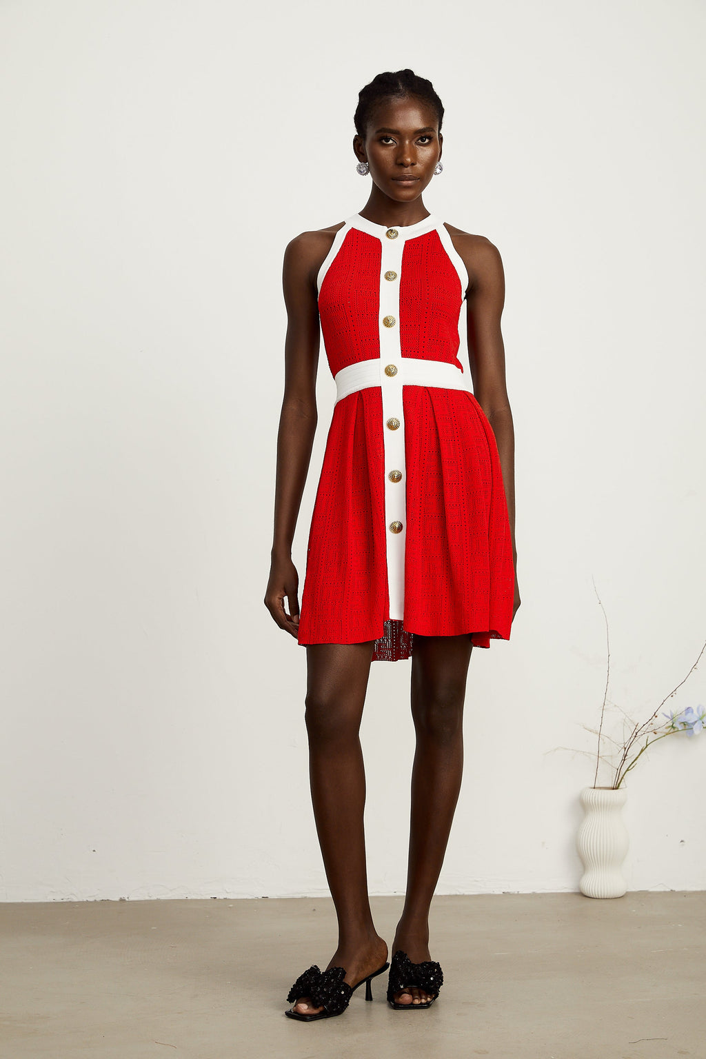 Yasemin kontrast örgü mini elbise