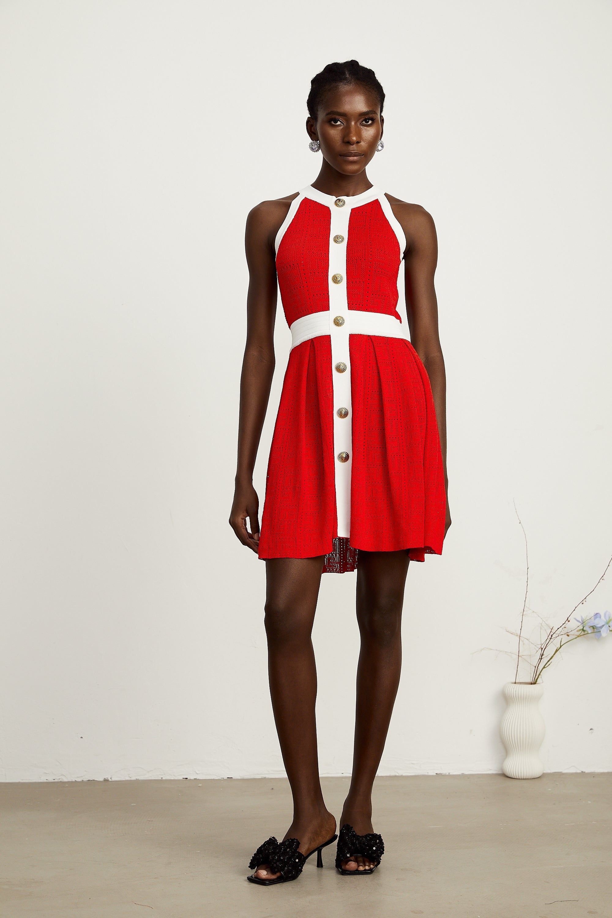 Yasemin kontrast örgü mini elbise