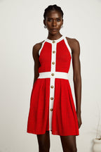 Yasemin kontrast örgü mini elbise