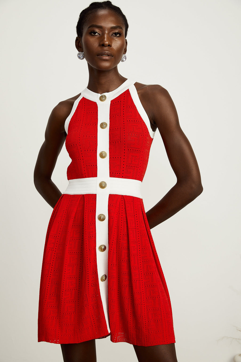 Yasemin kontrast örgü mini elbise