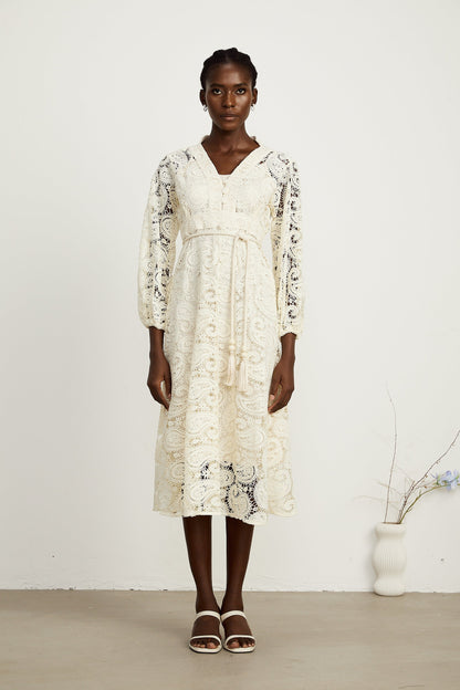 Georgette dantel midi elbise
