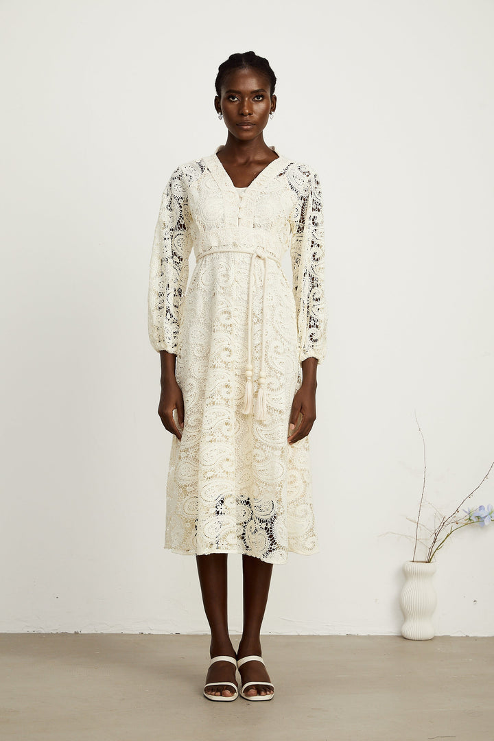 Georgette dantel midi elbise