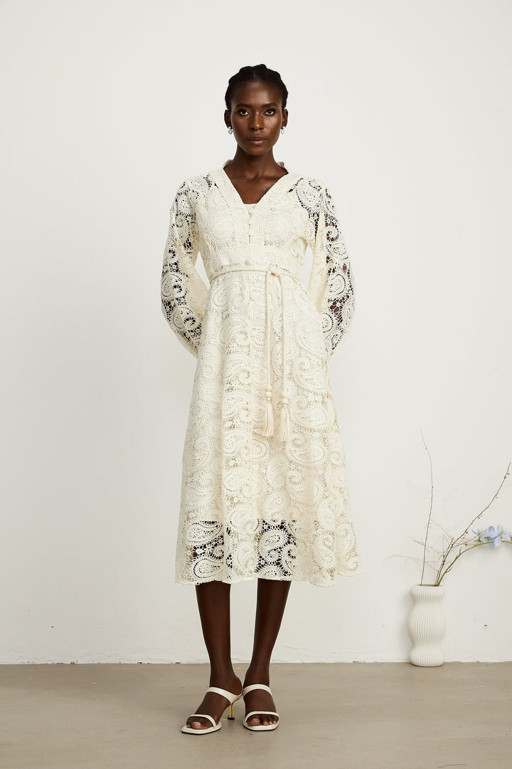 Georgette dantel midi elbise