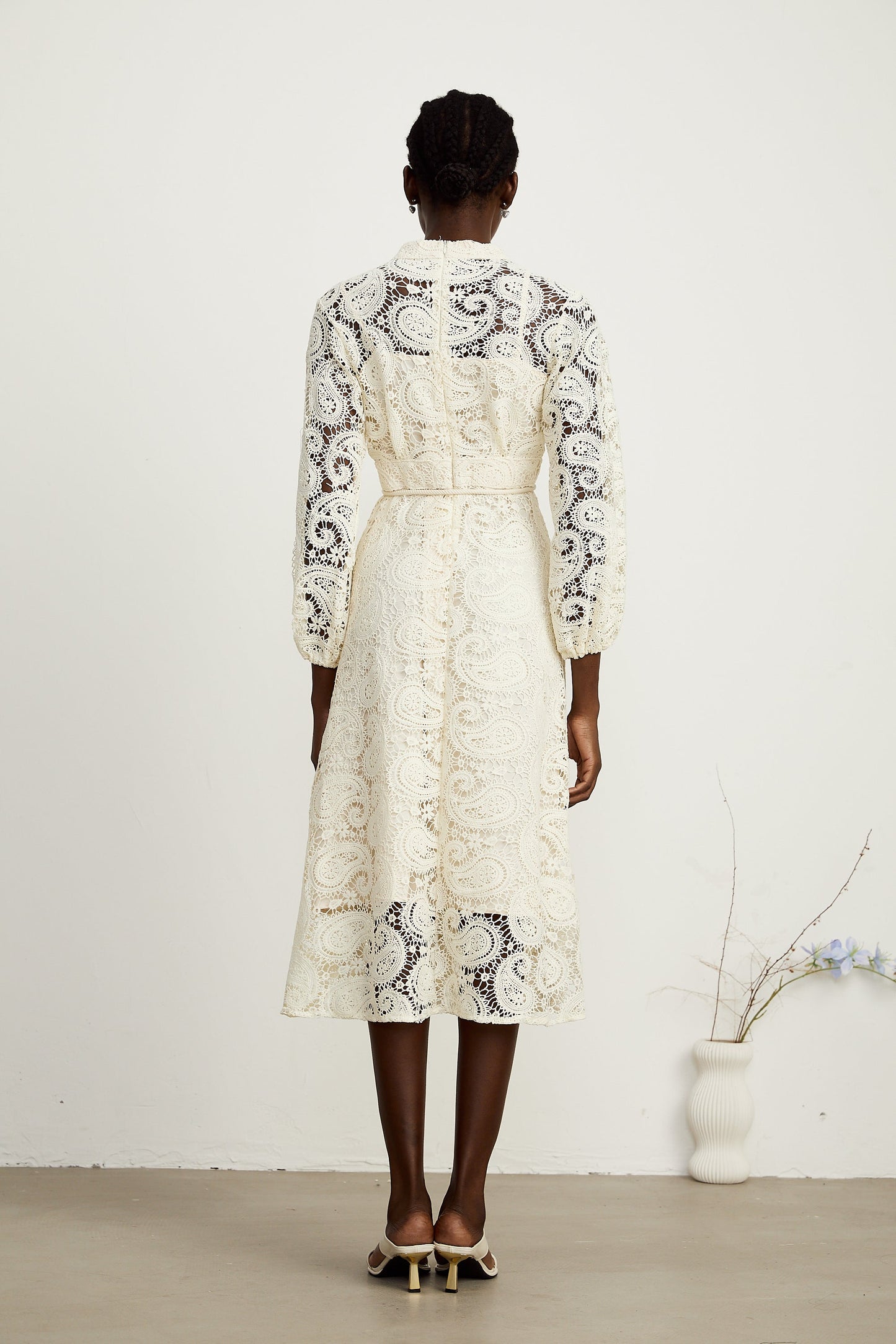 Georgette dantel midi elbise