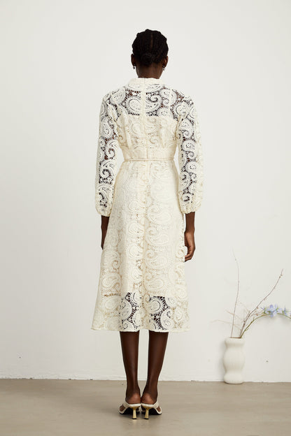 Georgette dantel midi elbise