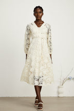 Georgette dantel midi elbise