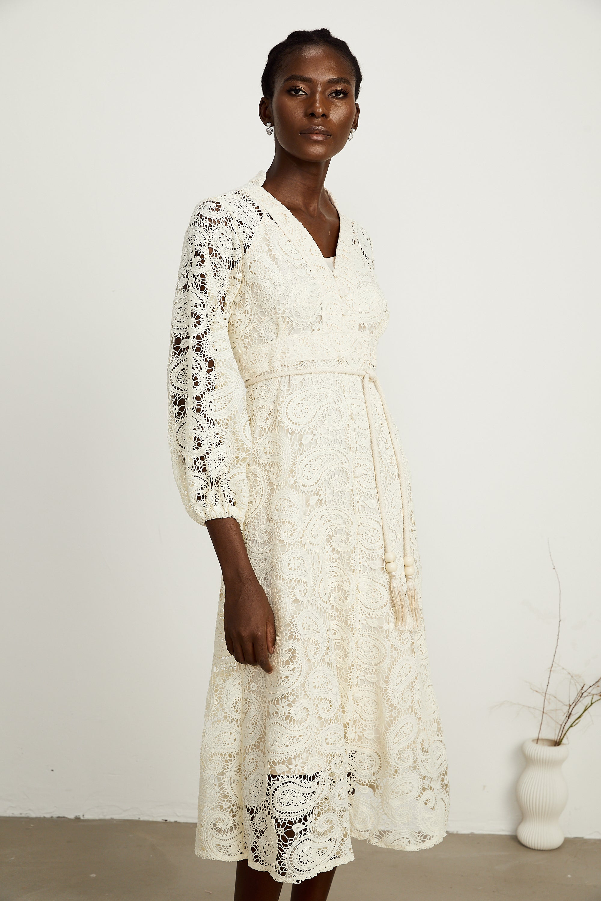 Georgette dantel midi elbise