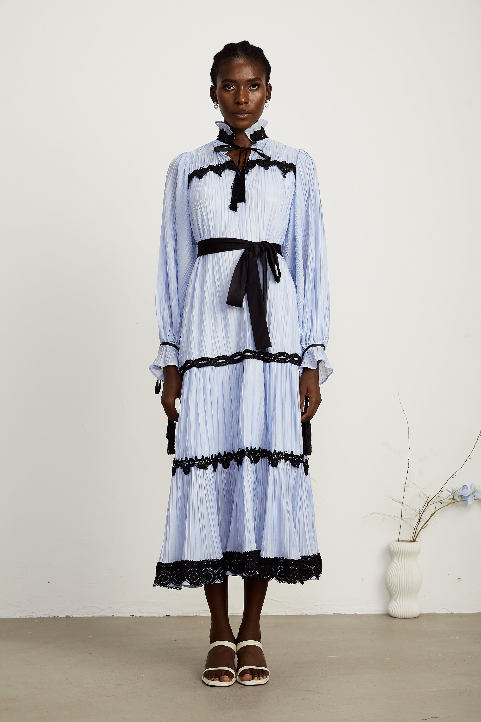 Marie kontrast midi elbise