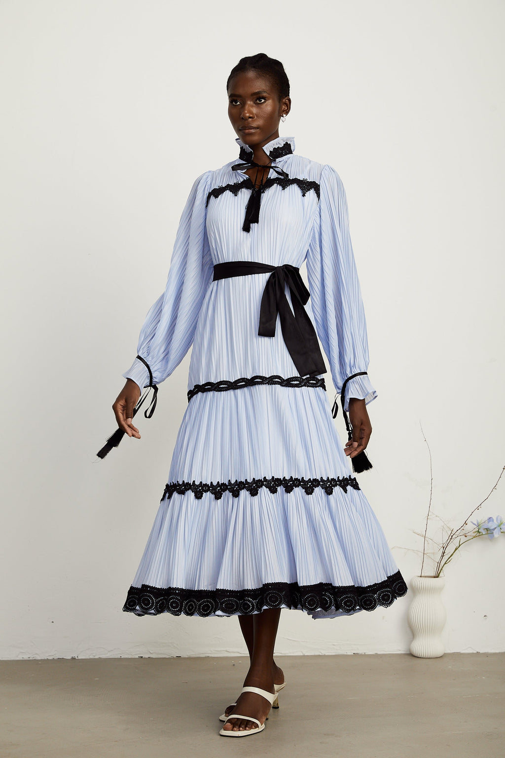 Marie kontrast midi elbise