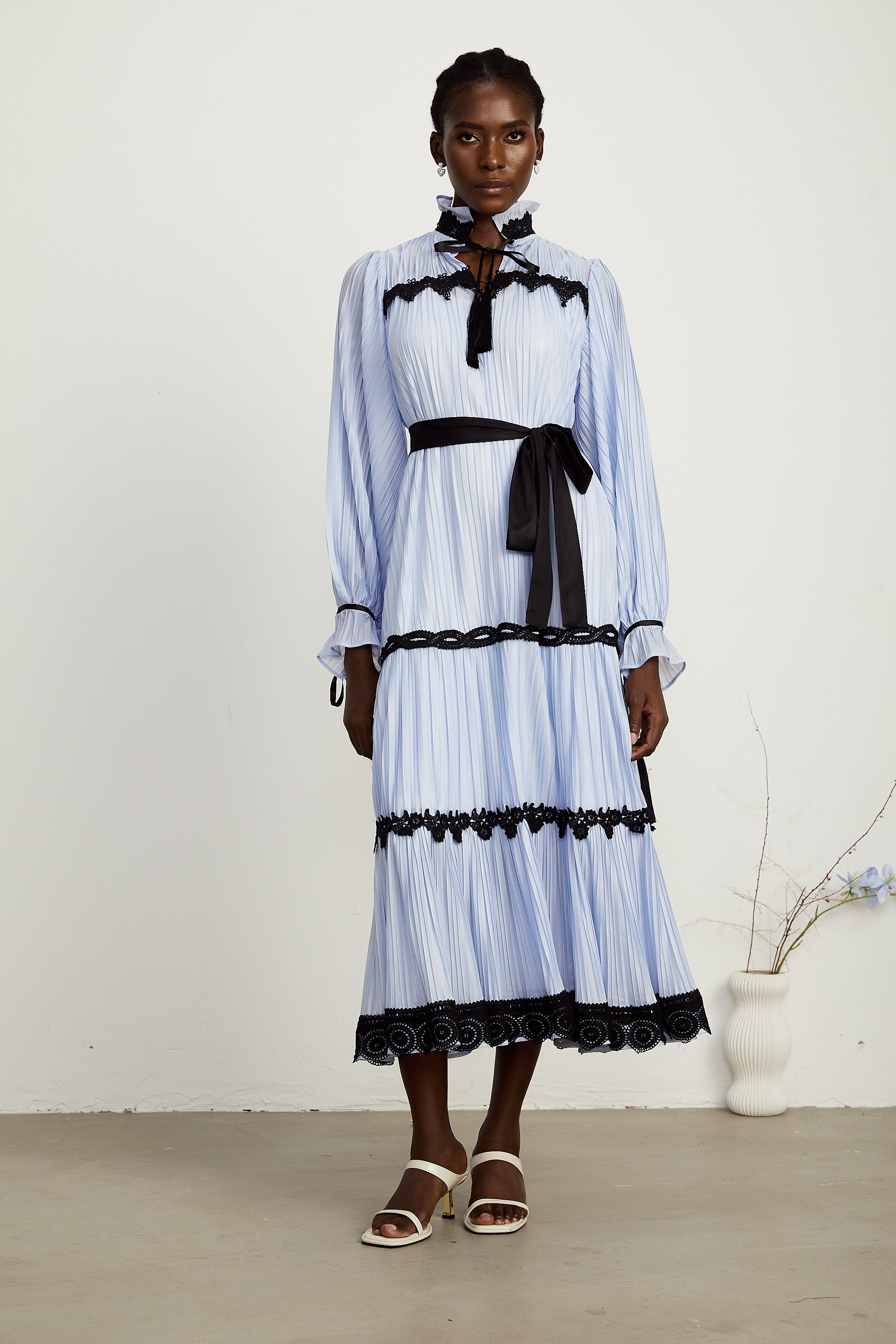 Marie kontrast midi elbise