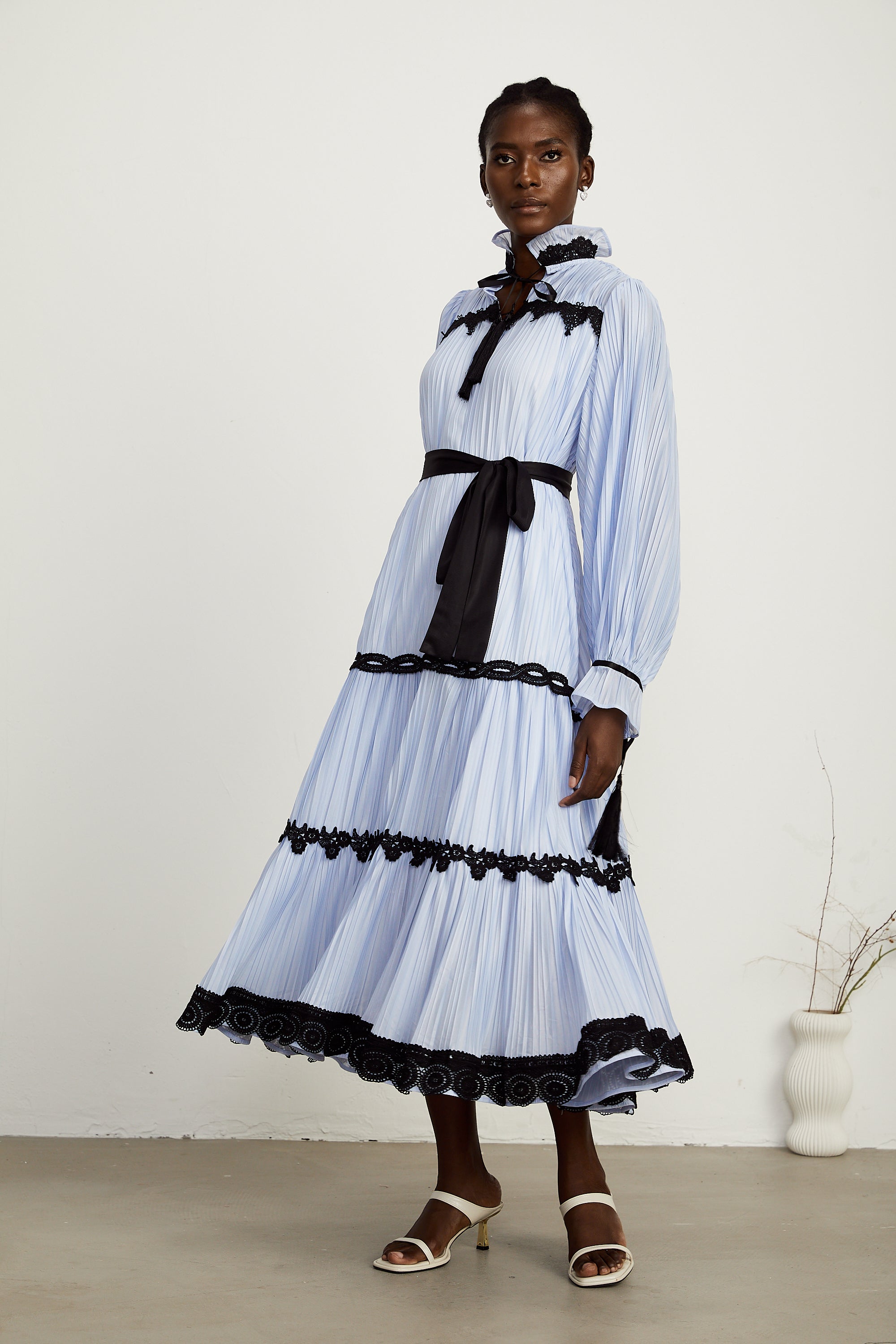 Marie kontrast midi elbise