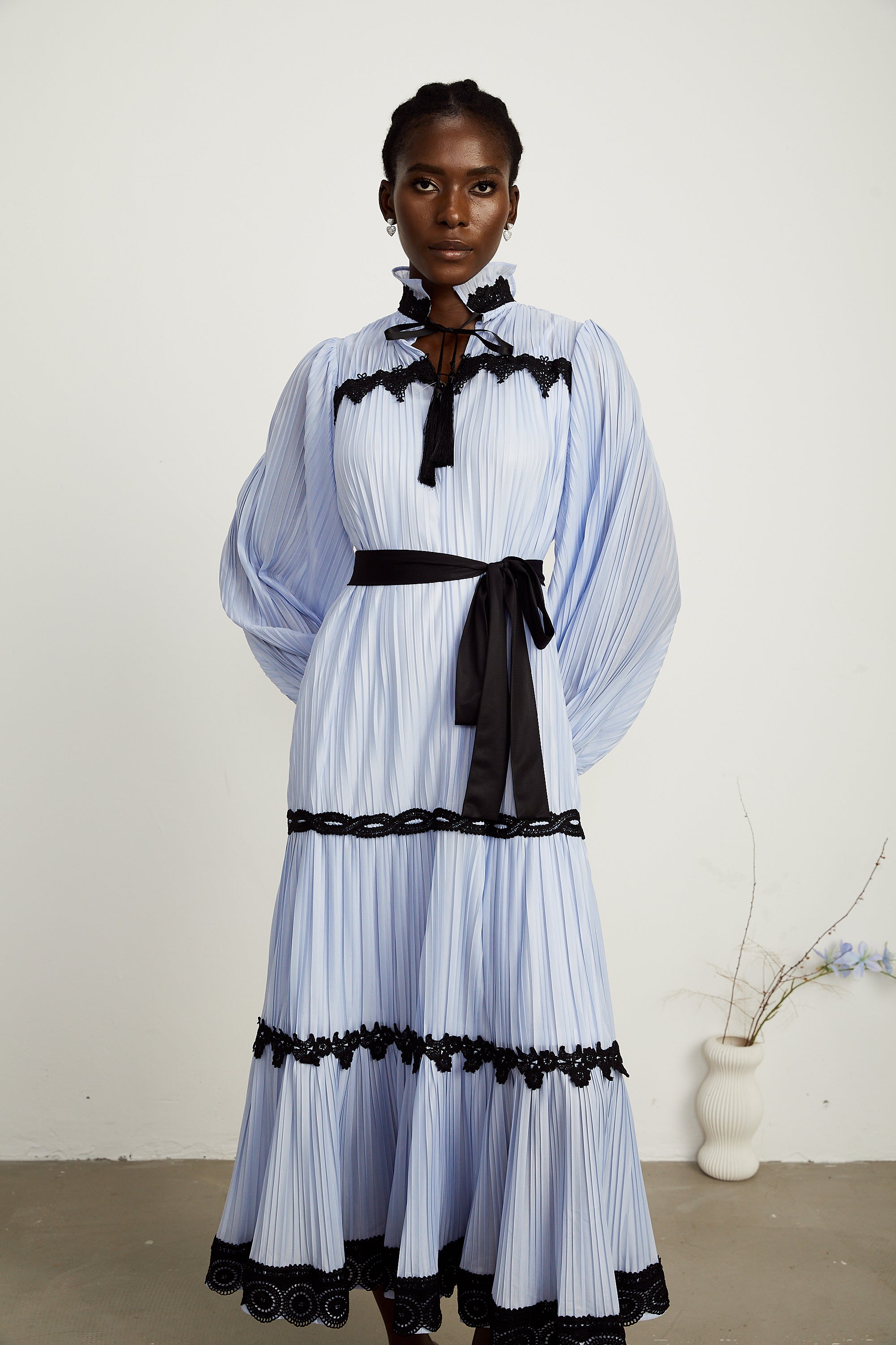 Marie kontrast midi elbise