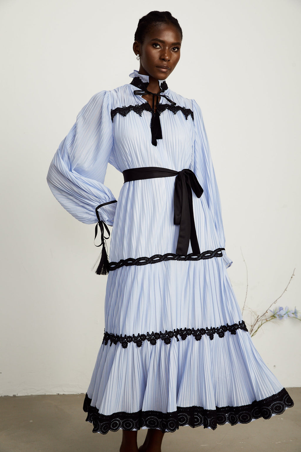 Marie kontrast midi elbise