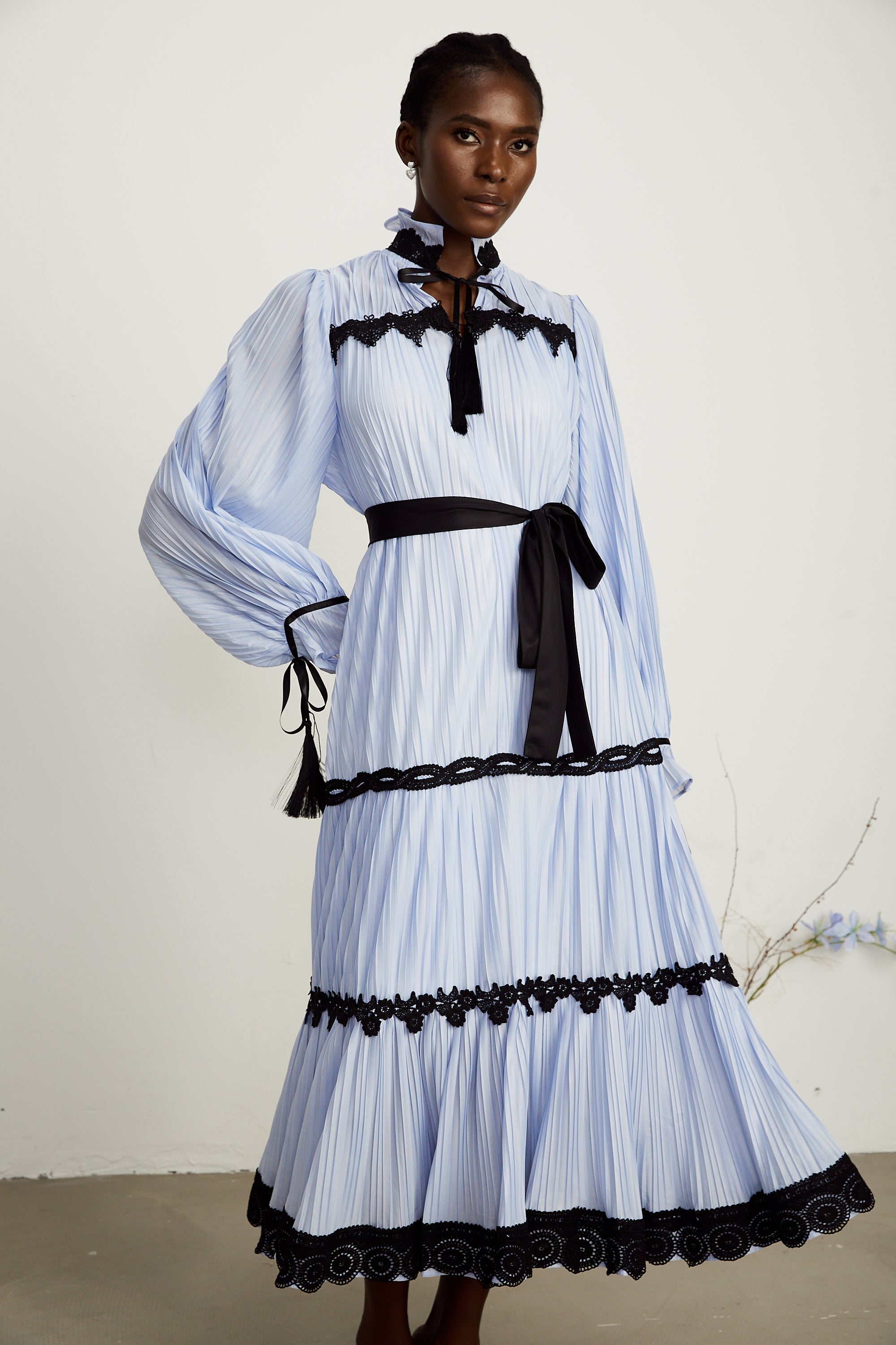 Marie kontrast midi elbise